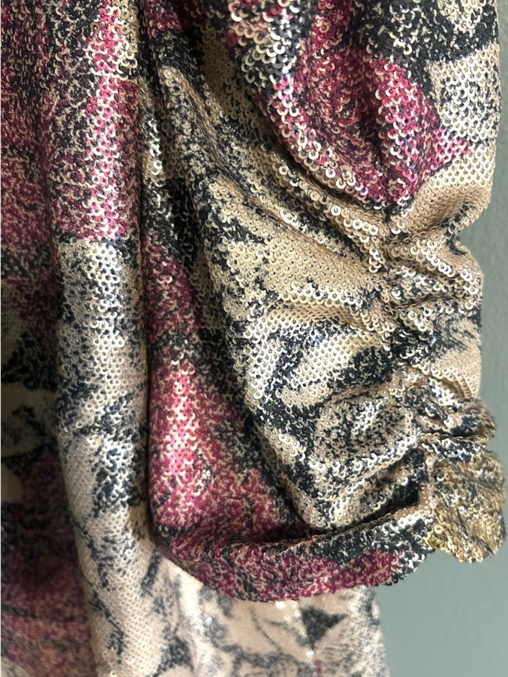 Anthropologie Marie Floral Sequin Puff Sleeve Top 12 Pink Gold Summer Wedding - Picture 7 of 9